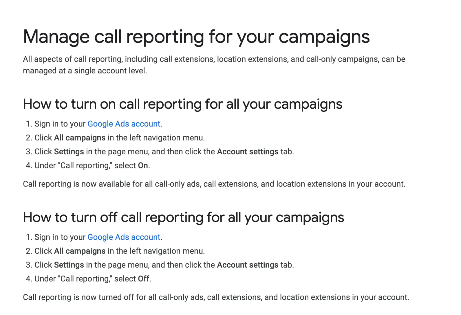 Google Call Reporting